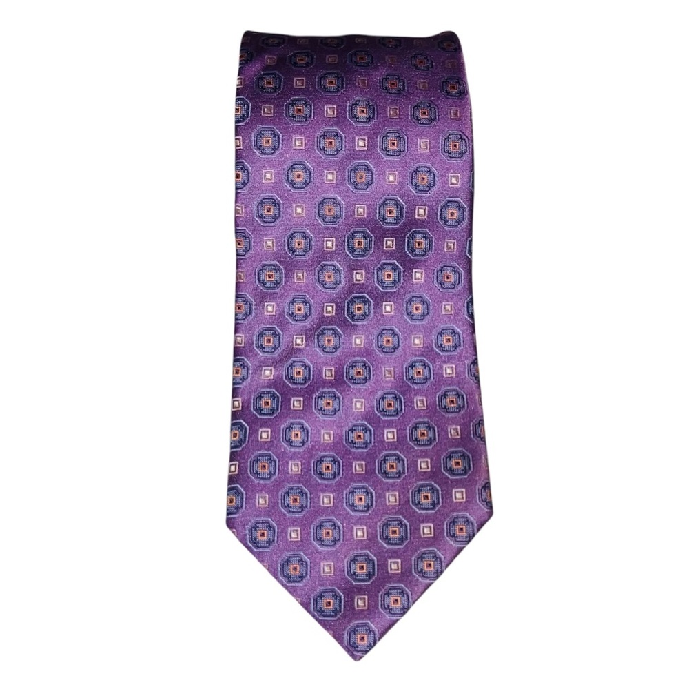 *3 for $30!* Ermenegildo Zegna 100% Silk Tie Made in Italy Purple Orange Geo